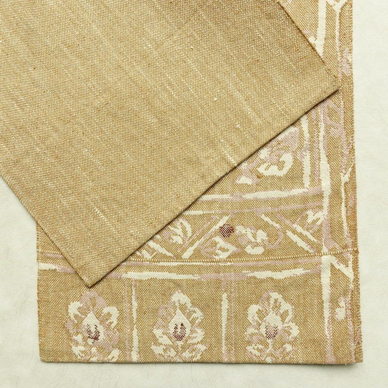 名古屋帯 六通柄 良品 正絹 幾何学柄・抽象柄 通し仕立て なごや帯 リサイクル帯 帯 紬地 ベージュ_画像14