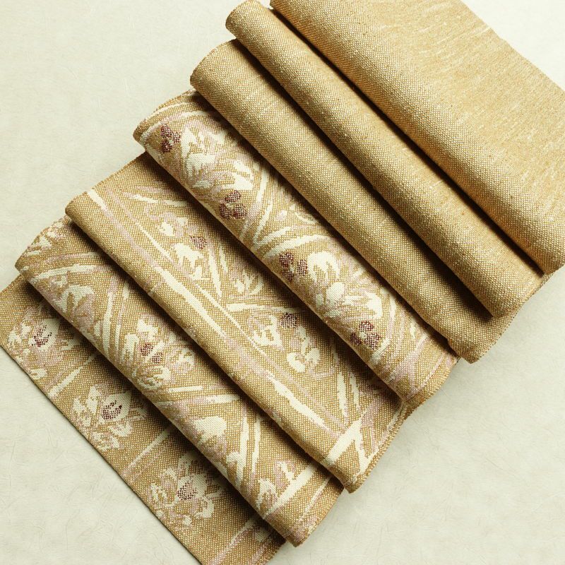 名古屋帯 六通柄 良品 正絹 幾何学柄・抽象柄 通し仕立て なごや帯 リサイクル帯 帯 紬地 ベージュ_画像19