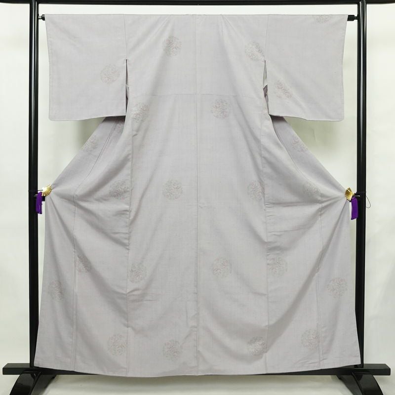 結城紬 紬 手織結城紬 証紙あり 正絹 幾何学柄・抽象柄 袷仕立て 身丈159cm 裄丈64cm リサイクル着物 着物 紫・藤色_画像1