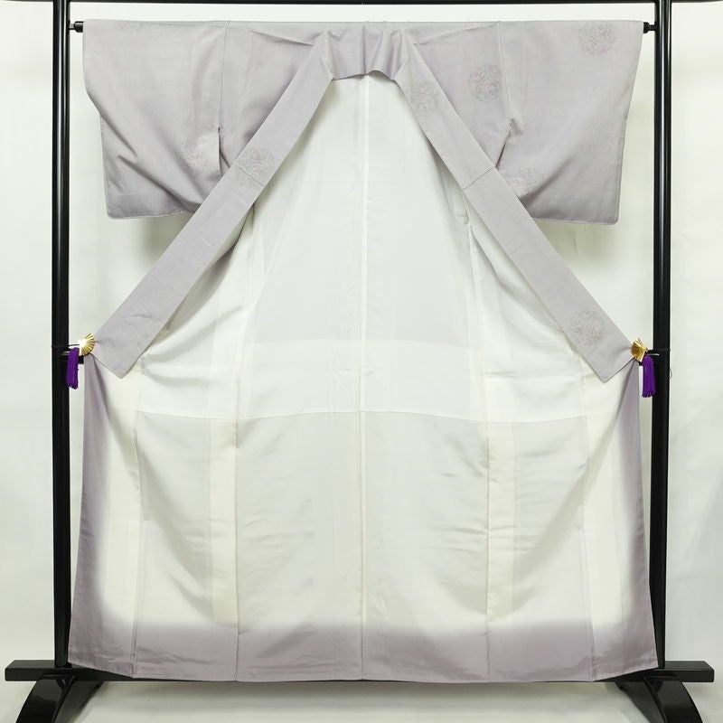 結城紬 紬 手織結城紬 証紙あり 正絹 幾何学柄・抽象柄 袷仕立て 身丈159cm 裄丈64cm リサイクル着物 着物 紫・藤色_画像3