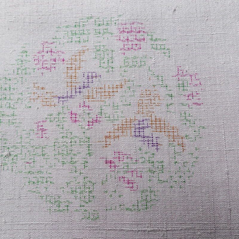 結城紬 紬 手織結城紬 証紙あり 正絹 幾何学柄・抽象柄 袷仕立て 身丈159cm 裄丈64cm リサイクル着物 着物 紫・藤色_画像8