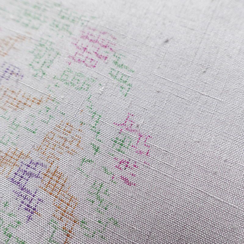 結城紬 紬 手織結城紬 証紙あり 正絹 幾何学柄・抽象柄 袷仕立て 身丈159cm 裄丈64cm リサイクル着物 着物 紫・藤色_画像9