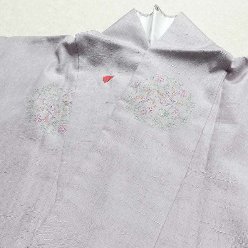 結城紬 紬 手織結城紬 証紙あり 正絹 幾何学柄・抽象柄 袷仕立て 身丈159cm 裄丈64cm リサイクル着物 着物 紫・藤色_画像15