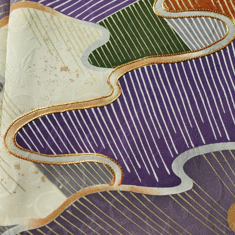 色留袖 落款入り 金駒刺繍 正絹 流水・波柄 袷仕立て 身丈166cm 裄丈69cm リサイクル着物 一部しつけ糸付き 着物 共八掛 フォーマル 緑・うぐいす色_画像11