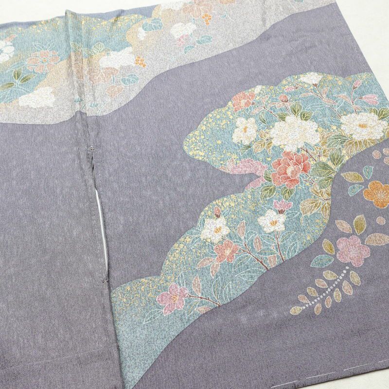 訪問着 良品 金駒刺繍 正絹 花柄 袷仕立て 身丈165.5cm 裄丈69cm リサイクル着物 一部しつけ糸付き 着物 箔 入学式 卒業式 結婚式 七五三 パーティー お宮参り フォーマル 菊 くすみブルー くすみパープル 多色使い_画像15