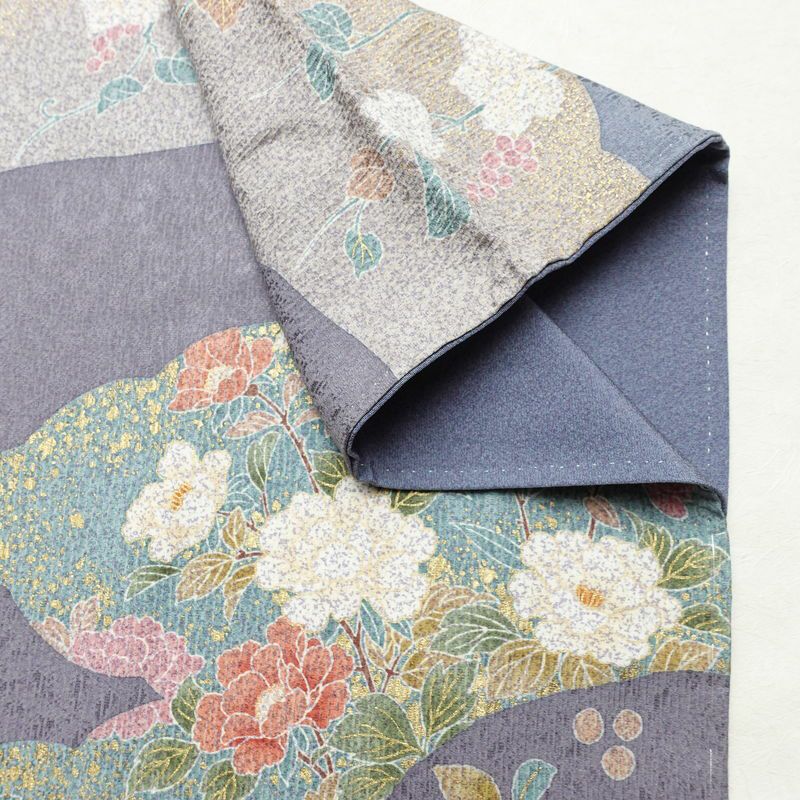 訪問着 良品 金駒刺繍 正絹 花柄 袷仕立て 身丈165.5cm 裄丈69cm リサイクル着物 一部しつけ糸付き 着物 箔 入学式 卒業式 結婚式 七五三 パーティー お宮参り フォーマル 菊 くすみブルー くすみパープル 多色使い_画像16