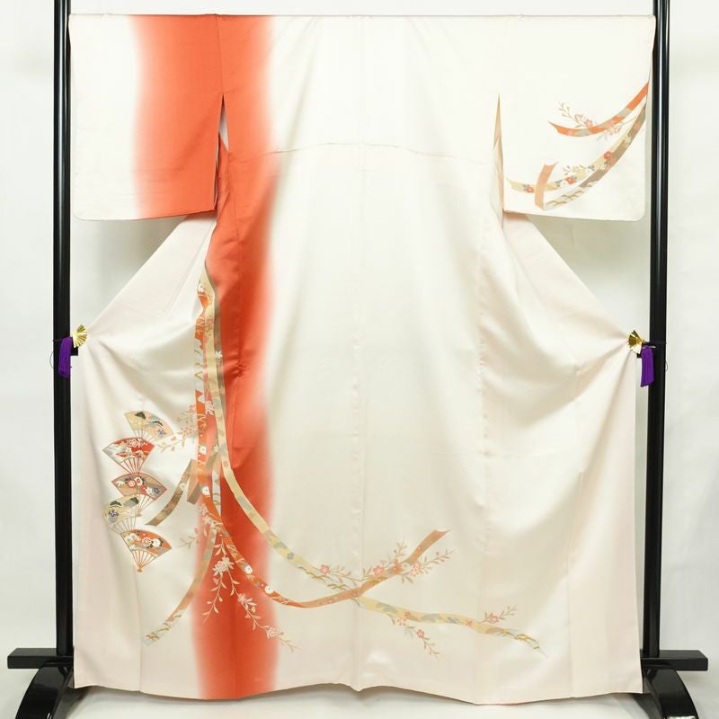 訪問着 綸子 正絹 古典柄 袷仕立て 身丈165cm 裄丈68cm リサイクル着物 着物 金彩 入学式 卒業式 七五三 お宮参り フォーマル ピンク_画像1