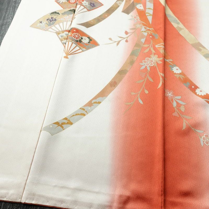 訪問着 綸子 正絹 古典柄 袷仕立て 身丈165cm 裄丈68cm リサイクル着物 着物 金彩 入学式 卒業式 七五三 お宮参り フォーマル ピンク_画像4