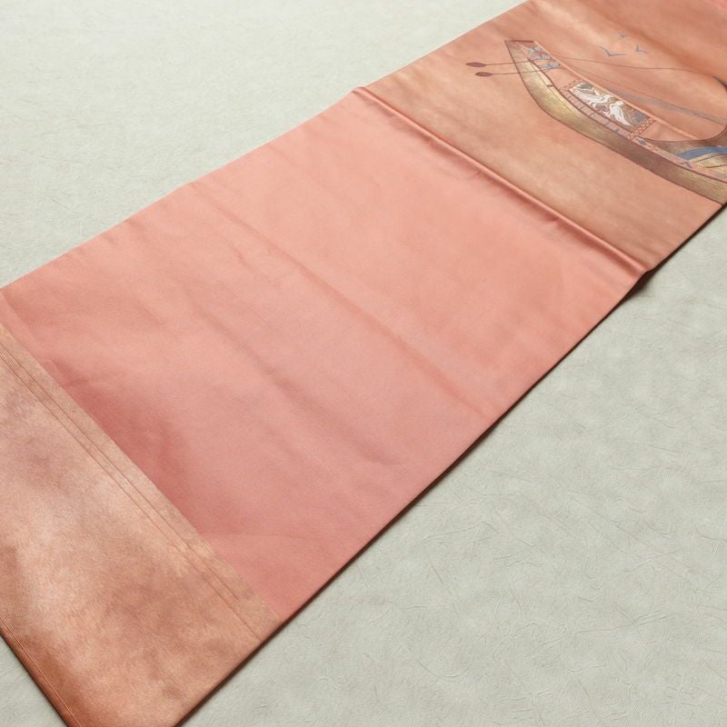 名古屋帯 太鼓柄 良品 正絹 幾何学柄・抽象柄 名古屋仕立て なごや帯 リサイクル帯 帯 箔 シンプル ピンク_画像9