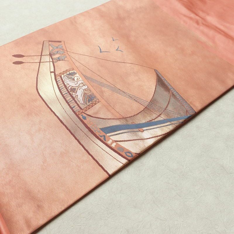 名古屋帯 太鼓柄 良品 正絹 幾何学柄・抽象柄 名古屋仕立て なごや帯 リサイクル帯 帯 箔 シンプル ピンク_画像12