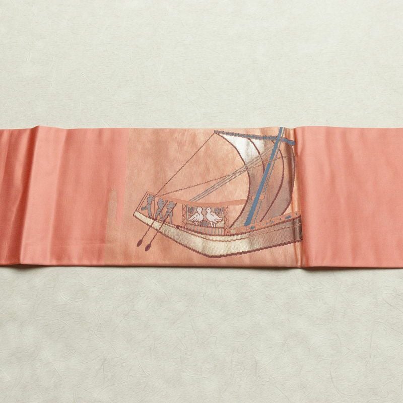 名古屋帯 太鼓柄 良品 正絹 幾何学柄・抽象柄 名古屋仕立て なごや帯 リサイクル帯 帯 箔 シンプル ピンク_画像15