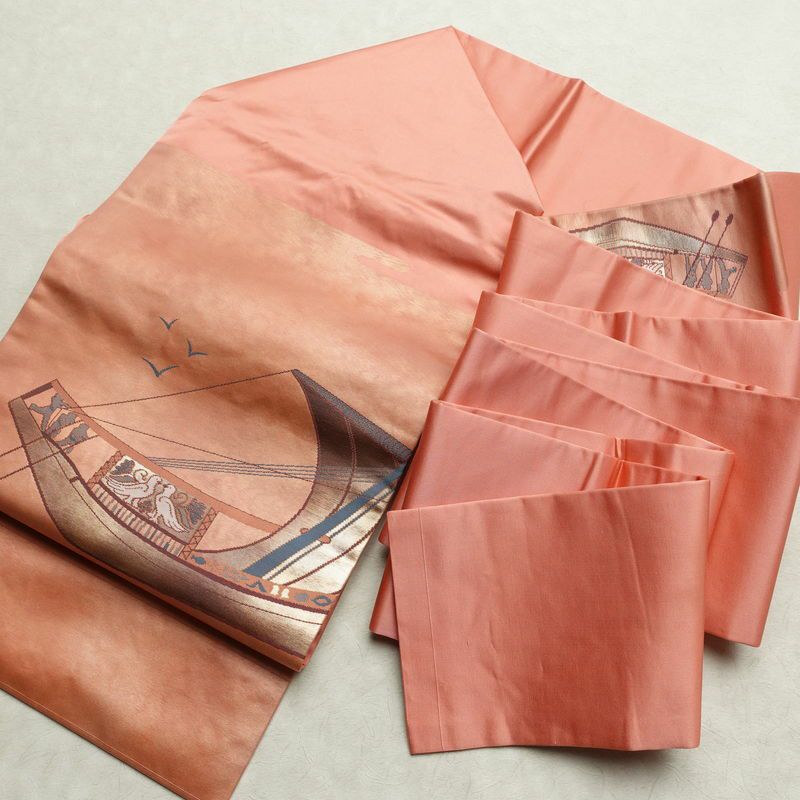 名古屋帯 太鼓柄 良品 正絹 幾何学柄・抽象柄 名古屋仕立て なごや帯 リサイクル帯 帯 箔 シンプル ピンク_画像17