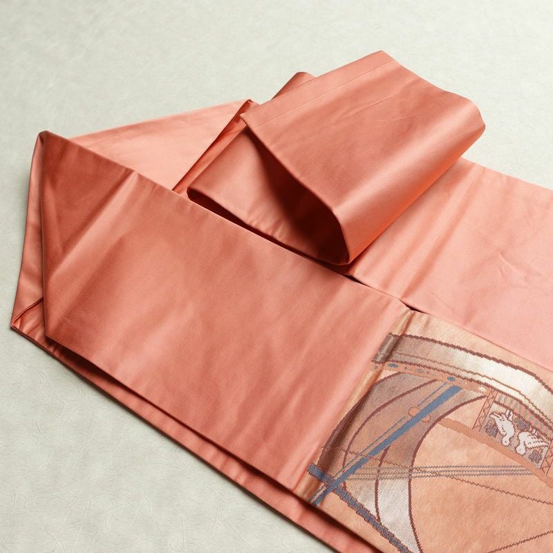 名古屋帯 太鼓柄 良品 正絹 幾何学柄・抽象柄 名古屋仕立て なごや帯 リサイクル帯 帯 箔 シンプル ピンク_画像21