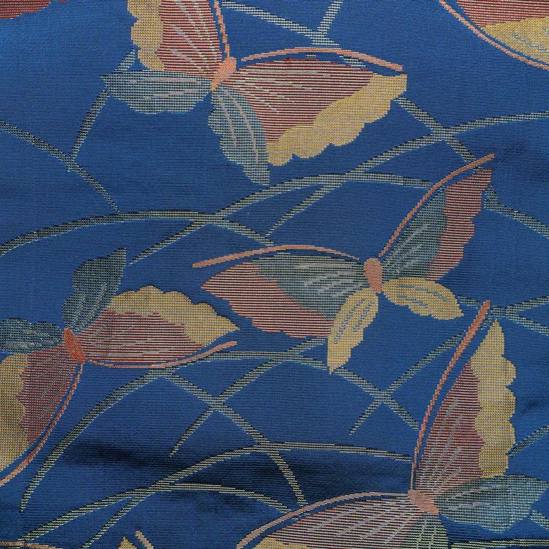 名古屋帯 全通柄 正絹 蝶・昆虫柄 松葉仕立て なごや帯 リサイクル帯 帯 金糸 青・紺_画像2