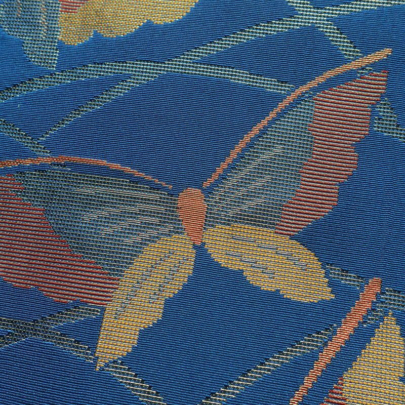 名古屋帯 全通柄 正絹 蝶・昆虫柄 松葉仕立て なごや帯 リサイクル帯 帯 金糸 青・紺_画像3