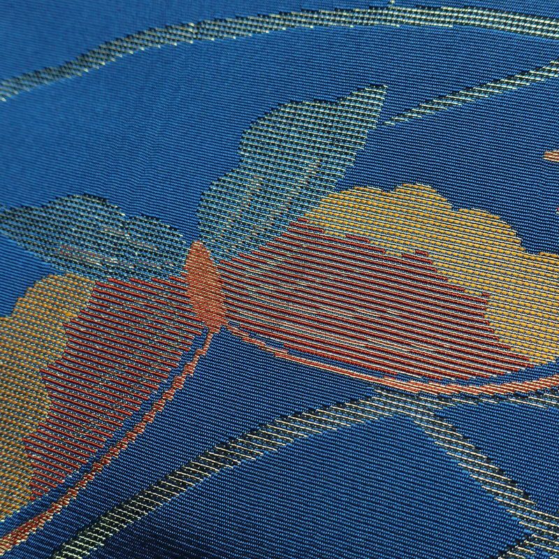 名古屋帯 全通柄 正絹 蝶・昆虫柄 松葉仕立て なごや帯 リサイクル帯 帯 金糸 青・紺_画像7