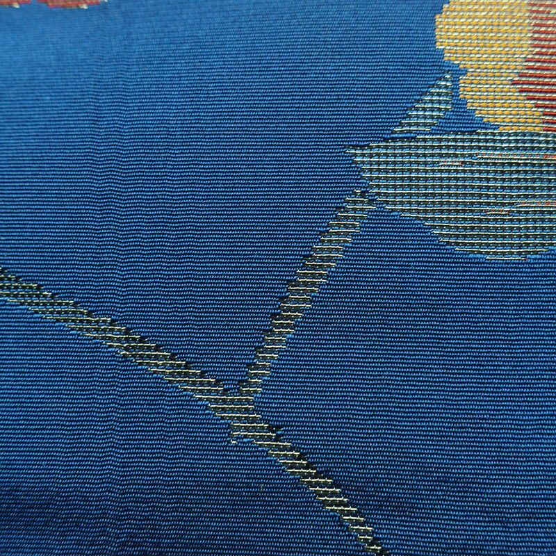 名古屋帯 全通柄 正絹 蝶・昆虫柄 松葉仕立て なごや帯 リサイクル帯 帯 金糸 青・紺_画像8