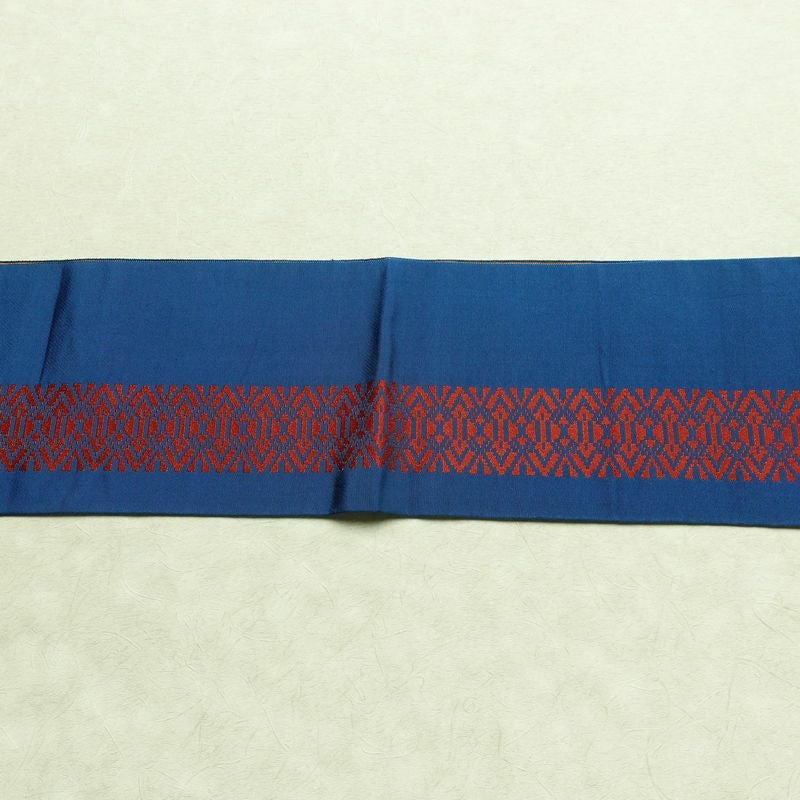 名古屋帯 全通柄 正絹 蝶・昆虫柄 松葉仕立て なごや帯 リサイクル帯 帯 金糸 青・紺_画像14