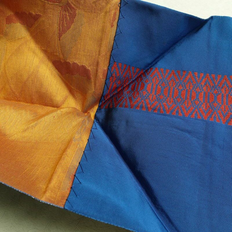 名古屋帯 全通柄 正絹 蝶・昆虫柄 松葉仕立て なごや帯 リサイクル帯 帯 金糸 青・紺_画像16