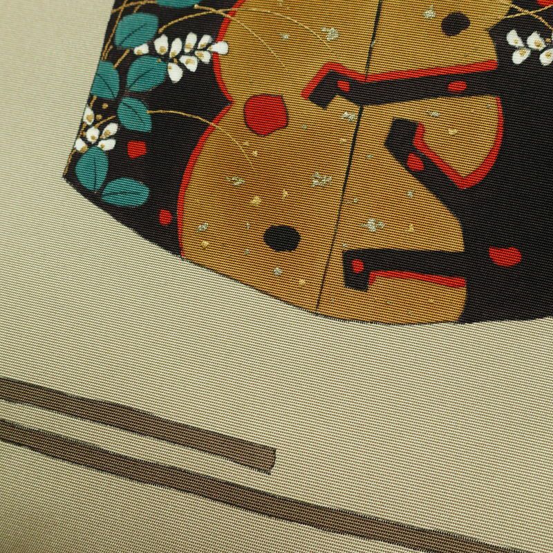 名古屋帯 太鼓柄 良品 雅生 落款入り 正絹 古典柄 名古屋仕立て なごや帯 リサイクル帯 一部しつけ糸付き 帯 金彩 シンプル 緑・うぐいす色_画像3