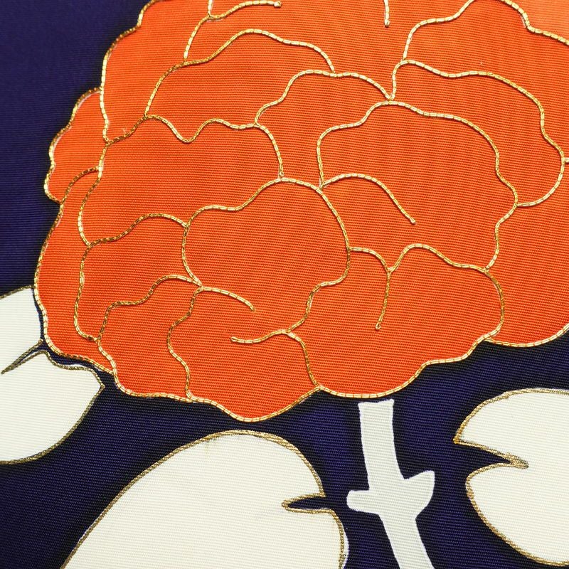 名古屋帯 太鼓柄 金駒刺繍 正絹 花柄 名古屋仕立て なごや帯 リサイクル帯 帯 金彩 シンプル 青・紺_画像3