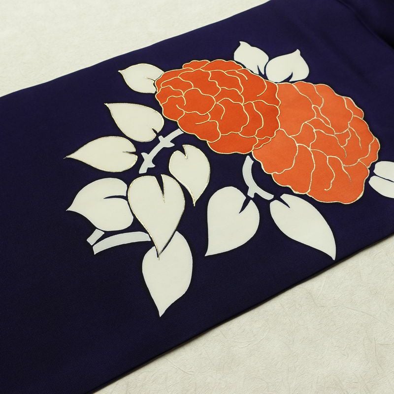 名古屋帯 太鼓柄 金駒刺繍 正絹 花柄 名古屋仕立て なごや帯 リサイクル帯 帯 金彩 シンプル 青・紺_画像10