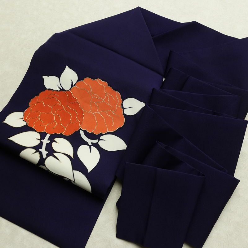名古屋帯 太鼓柄 金駒刺繍 正絹 花柄 名古屋仕立て なごや帯 リサイクル帯 帯 金彩 シンプル 青・紺_画像14