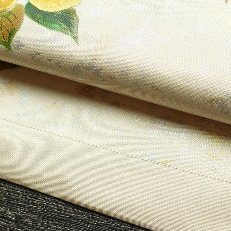 名古屋帯 太鼓柄 正絹 花柄 名古屋仕立て なごや帯 リサイクル帯 帯 刺繍 箔 椿 白_画像8