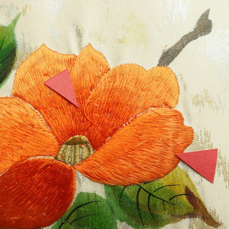 名古屋帯 太鼓柄 正絹 花柄 名古屋仕立て なごや帯 リサイクル帯 帯 刺繍 箔 椿 白_画像15