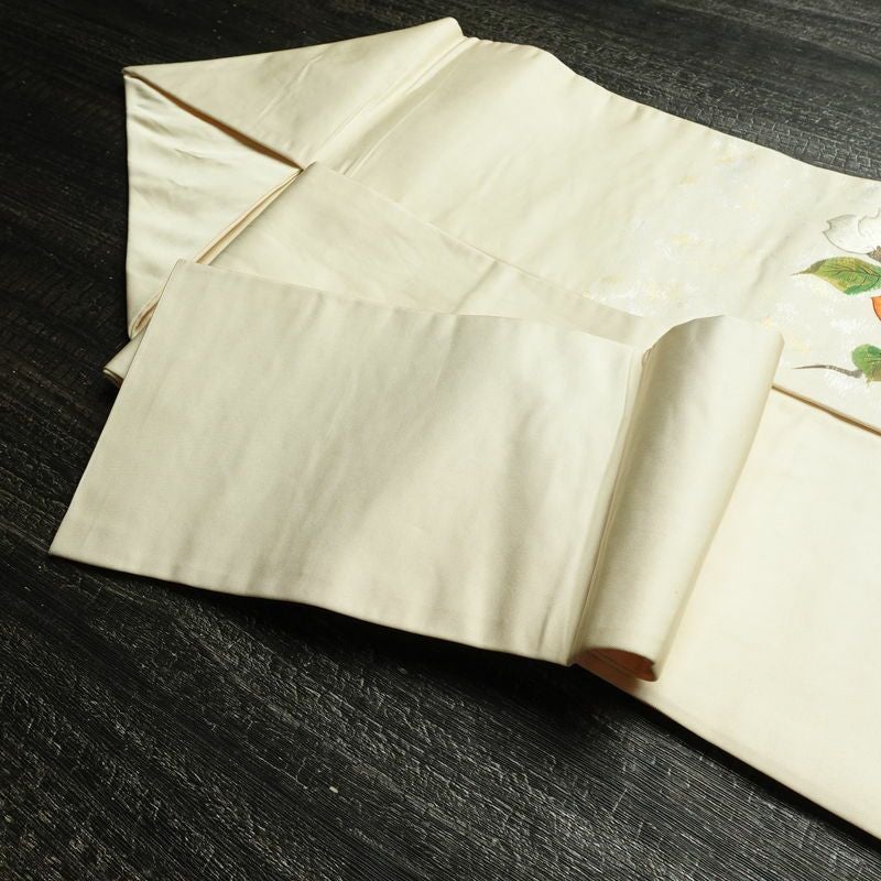名古屋帯 太鼓柄 正絹 花柄 名古屋仕立て なごや帯 リサイクル帯 帯 刺繍 箔 椿 白_画像22