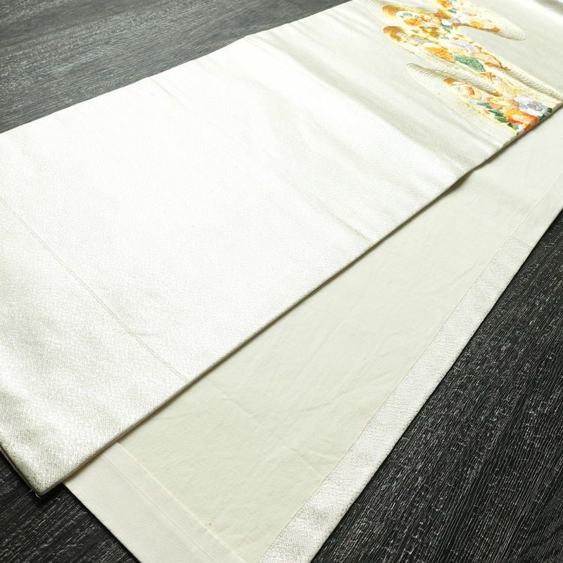 名古屋帯 太鼓柄 金駒刺繍 正絹 古典柄 通し仕立て なごや帯 リサイクル帯 帯 刺繍 箔 松 菊 金・銀_画像9