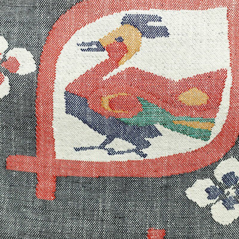 名古屋帯 六通柄 正絹 人物・動物柄 松葉仕立て なごや帯 リサイクル帯 帯 紬地 グレー_画像2