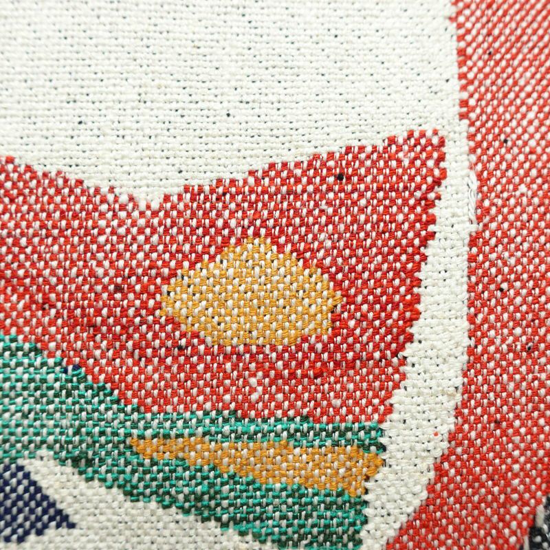 名古屋帯 六通柄 正絹 人物・動物柄 松葉仕立て なごや帯 リサイクル帯 帯 紬地 グレー_画像4