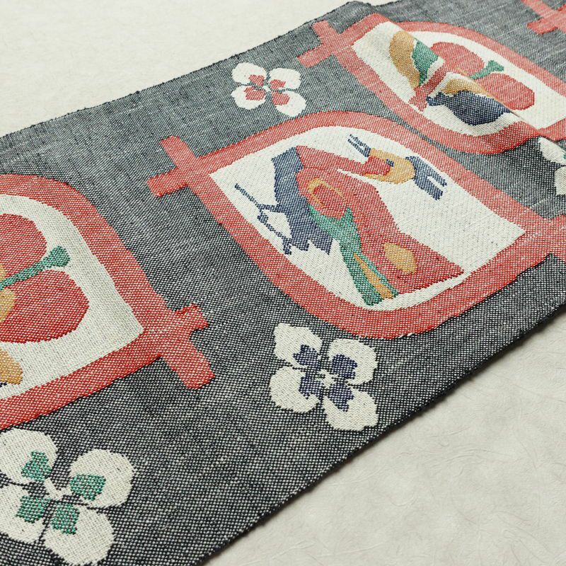 名古屋帯 六通柄 正絹 人物・動物柄 松葉仕立て なごや帯 リサイクル帯 帯 紬地 グレー_画像13