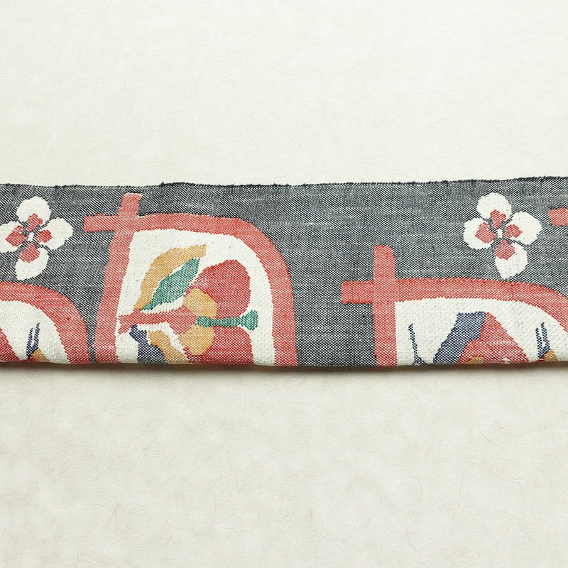 名古屋帯 六通柄 正絹 人物・動物柄 松葉仕立て なごや帯 リサイクル帯 帯 紬地 グレー_画像15