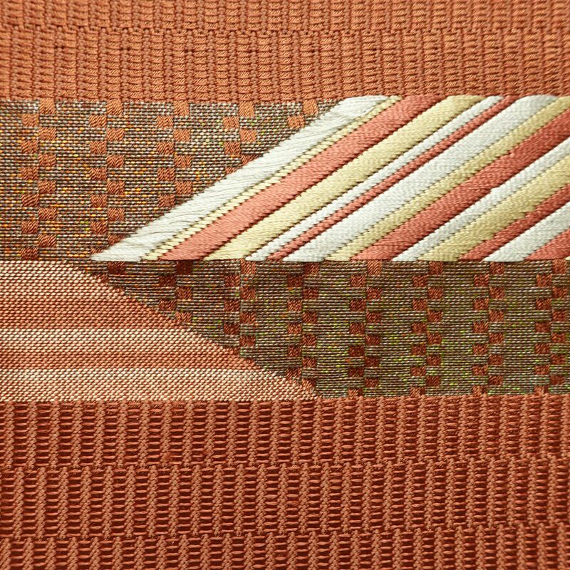 名古屋帯 太鼓柄 正絹 幾何学柄・抽象柄 通し仕立て なごや帯 リサイクル帯 帯 モダン シンプル 茶_画像3