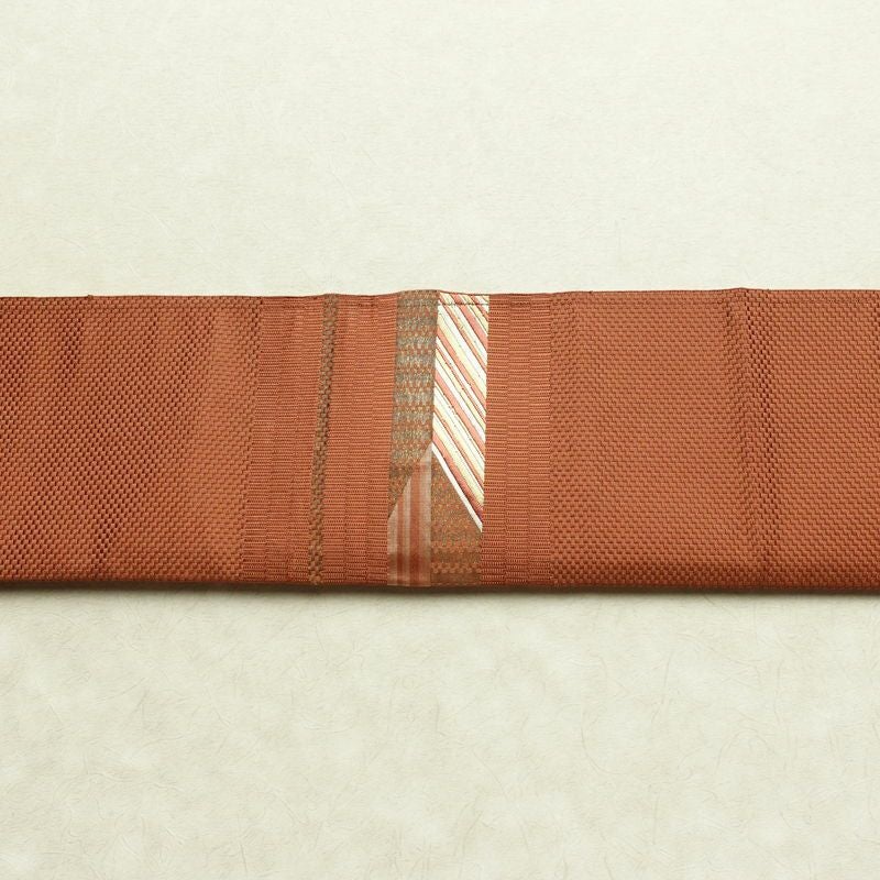 名古屋帯 太鼓柄 正絹 幾何学柄・抽象柄 通し仕立て なごや帯 リサイクル帯 帯 モダン シンプル 茶_画像13