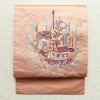 名古屋帯 宝来祝船文 太鼓柄 正絹 古典柄 名古屋仕立て なごや帯 リサイクル帯 帯 刺繍 洒落 ピンク_画像1