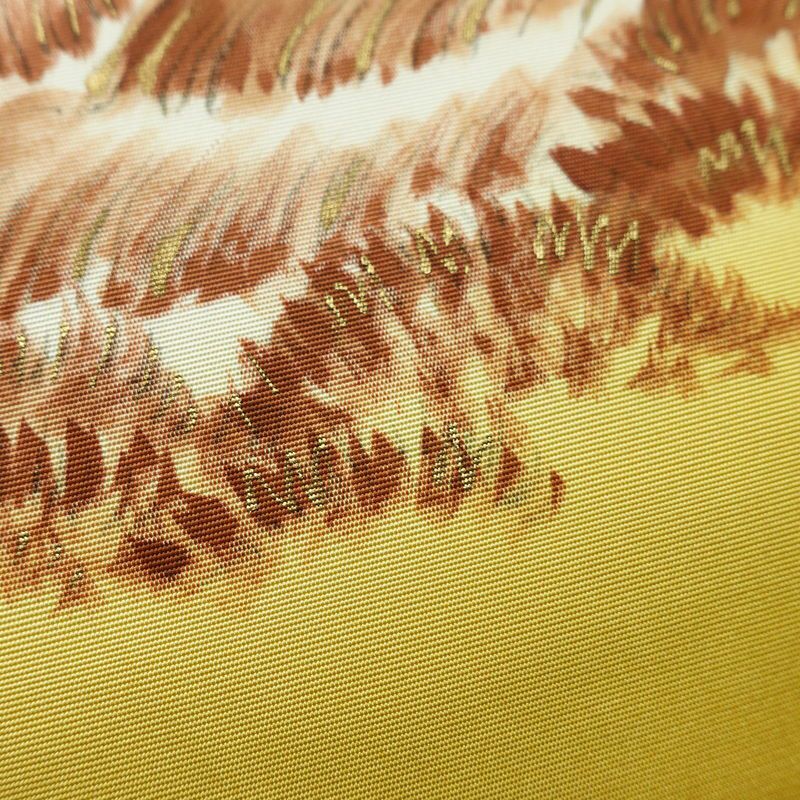 名古屋帯 太鼓柄 良品 正絹 風景柄 名古屋仕立て なごや帯 リサイクル帯 帯 金彩 黄・黄土色_画像6