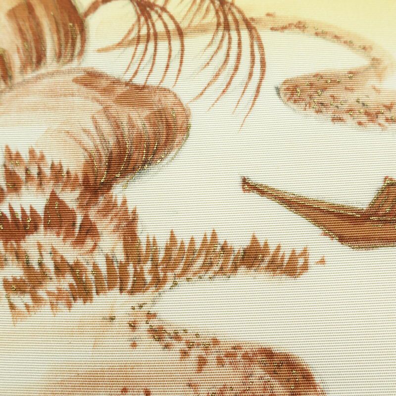 名古屋帯 太鼓柄 良品 正絹 風景柄 名古屋仕立て なごや帯 リサイクル帯 帯 金彩 黄・黄土色_画像7