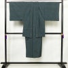 男性用 紬 着物 美品 羽織付き 2点セット しつけ糸付き アンサンブル 正絹 無地 袷仕立て 身丈136cm 裄丈67.5cm リサイクル着物 着物 青緑 緑・うぐいす色_画像1