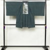 男性用 紬 着物 美品 羽織付き 2点セット しつけ糸付き アンサンブル 正絹 無地 袷仕立て 身丈136cm 裄丈67.5cm リサイクル着物 着物 青緑 緑・うぐいす色_画像3