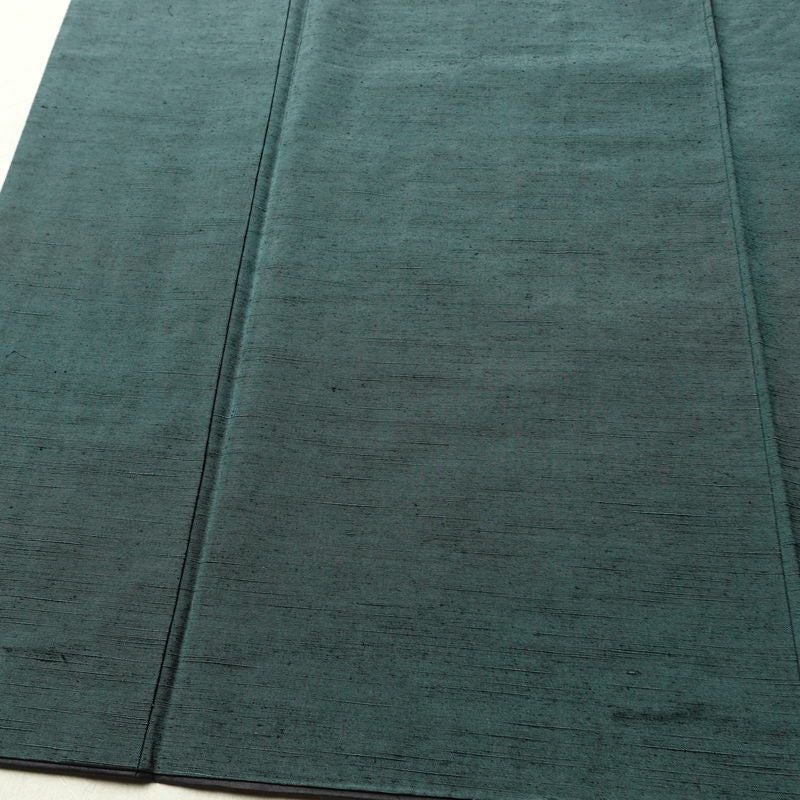 男性用 紬 着物 美品 羽織付き 2点セット しつけ糸付き アンサンブル 正絹 無地 袷仕立て 身丈136cm 裄丈67.5cm リサイクル着物 着物 青緑 緑・うぐいす色_画像4