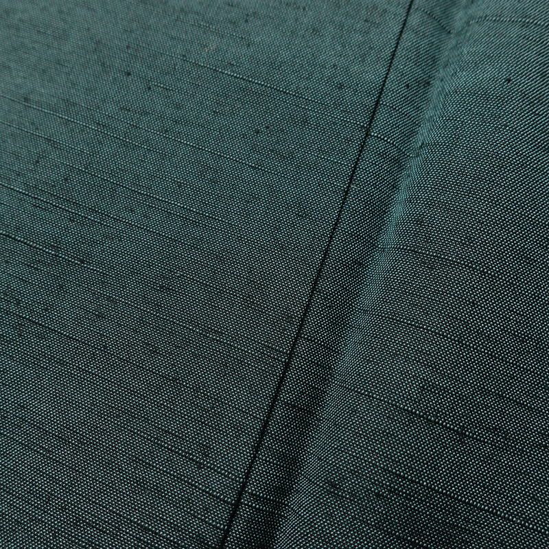 男性用 紬 着物 美品 羽織付き 2点セット しつけ糸付き アンサンブル 正絹 無地 袷仕立て 身丈136cm 裄丈67.5cm リサイクル着物 着物 青緑 緑・うぐいす色_画像9