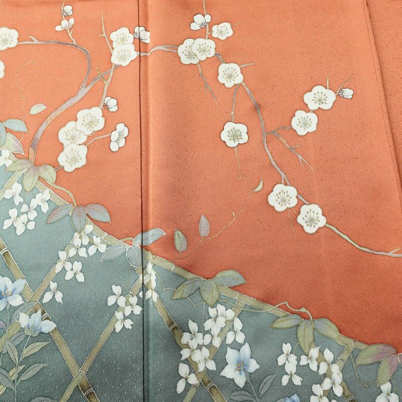 訪問着 美品 二代目清次郎 落款入り しつけ糸付き 正絹 花柄 袷仕立て 身丈161cm 裄丈62cm リサイクル着物 着物 共八掛 金彩 入学式 卒業式 七五三 お宮参り フォーマル 雀茶 茶_画像6