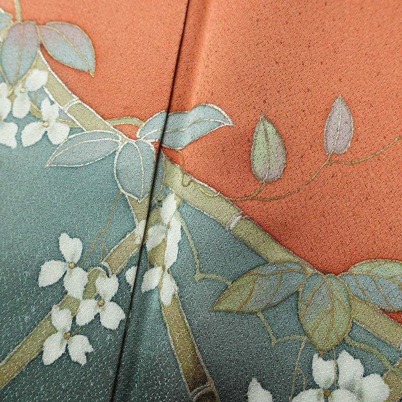 訪問着 美品 二代目清次郎 落款入り しつけ糸付き 正絹 花柄 袷仕立て 身丈161cm 裄丈62cm リサイクル着物 着物 共八掛 金彩 入学式 卒業式 七五三 お宮参り フォーマル 雀茶 茶_画像10
