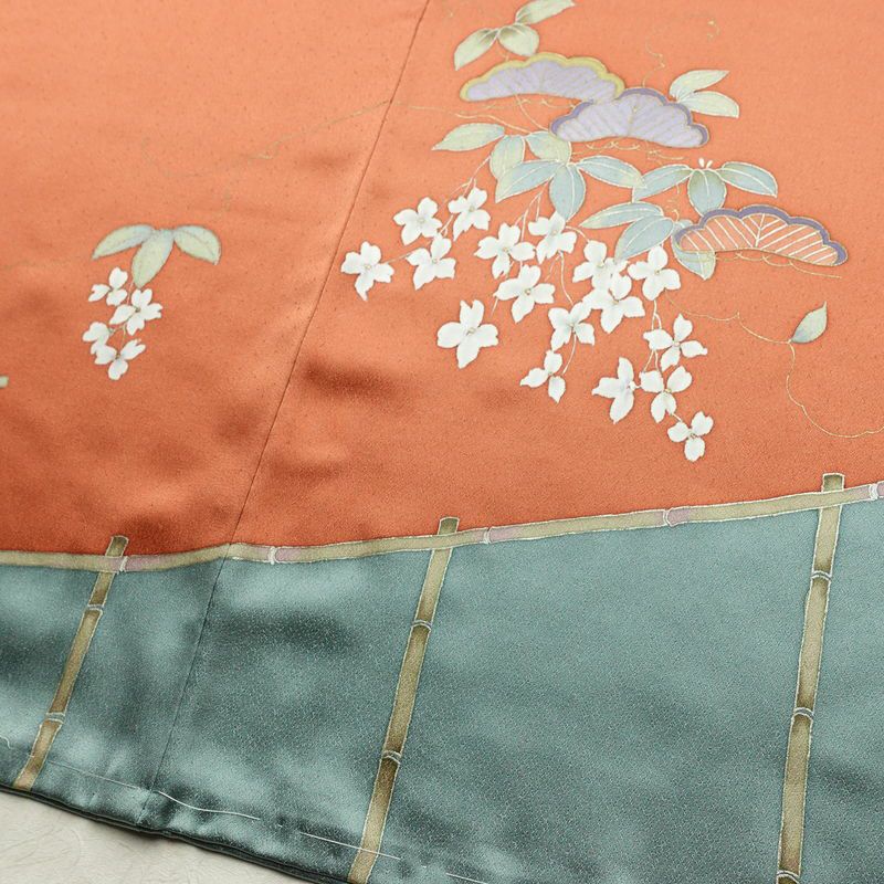 訪問着 美品 二代目清次郎 落款入り しつけ糸付き 正絹 花柄 袷仕立て 身丈161cm 裄丈62cm リサイクル着物 着物 共八掛 金彩 入学式 卒業式 七五三 お宮参り フォーマル 雀茶 茶_画像12