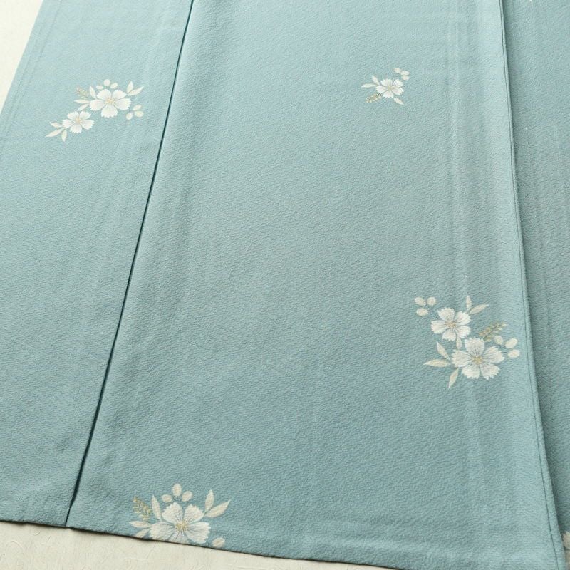 単衣 小紋 良品 縮緬 しつけ糸付き 正絹 花柄 単衣仕立て 身丈165cm 裄丈68cm リサイクル着物 着物 シンプル 青・紺_画像4