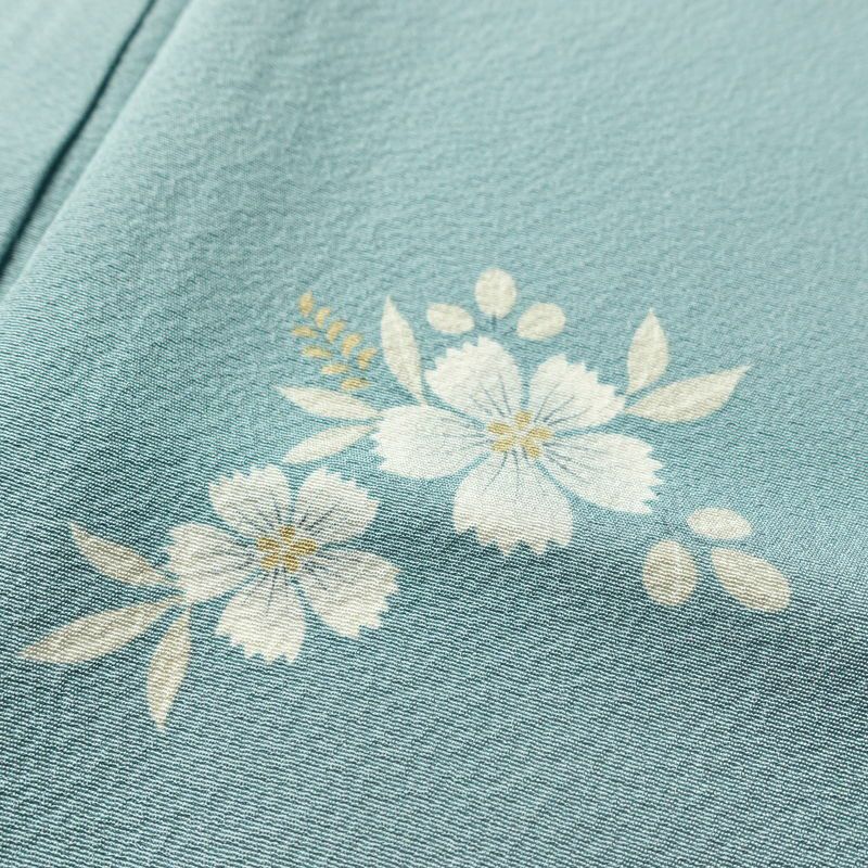 単衣 小紋 良品 縮緬 しつけ糸付き 正絹 花柄 単衣仕立て 身丈165cm 裄丈68cm リサイクル着物 着物 シンプル 青・紺_画像7