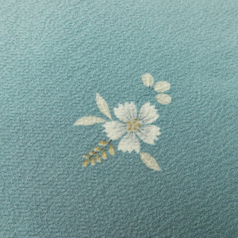 単衣 小紋 良品 縮緬 しつけ糸付き 正絹 花柄 単衣仕立て 身丈165cm 裄丈68cm リサイクル着物 着物 シンプル 青・紺_画像8